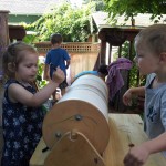 Ruby and Oscar on the lathe
