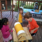 Nerissa, Rock, Cooper, and Kaito on the lathe