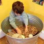 Cam in the sensory tub with beans